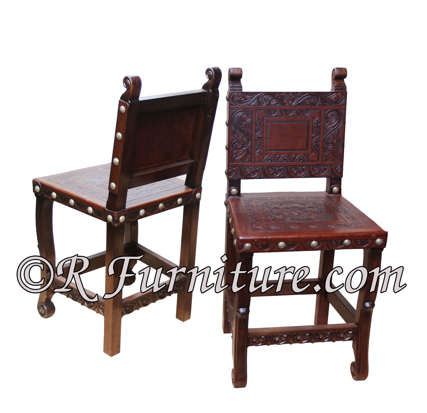 Spanish Revival counter chair - Spanish style - hand tooled leather