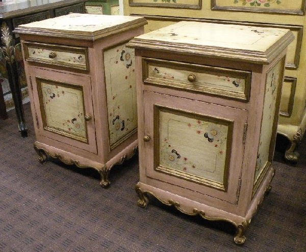 French Country Nightstand | Hand Painted Fleur-de-lis Olinda Romani
