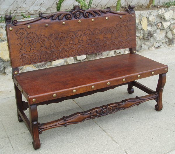 Frair Hand Tooled Leather Bench