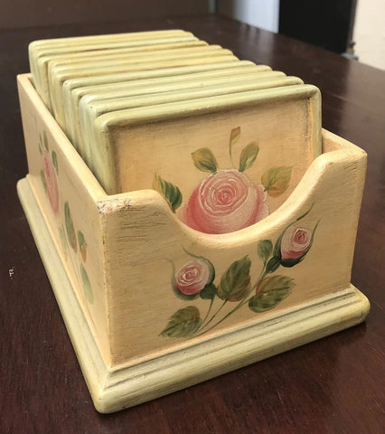 Coasters, Pink Roses, set of 12