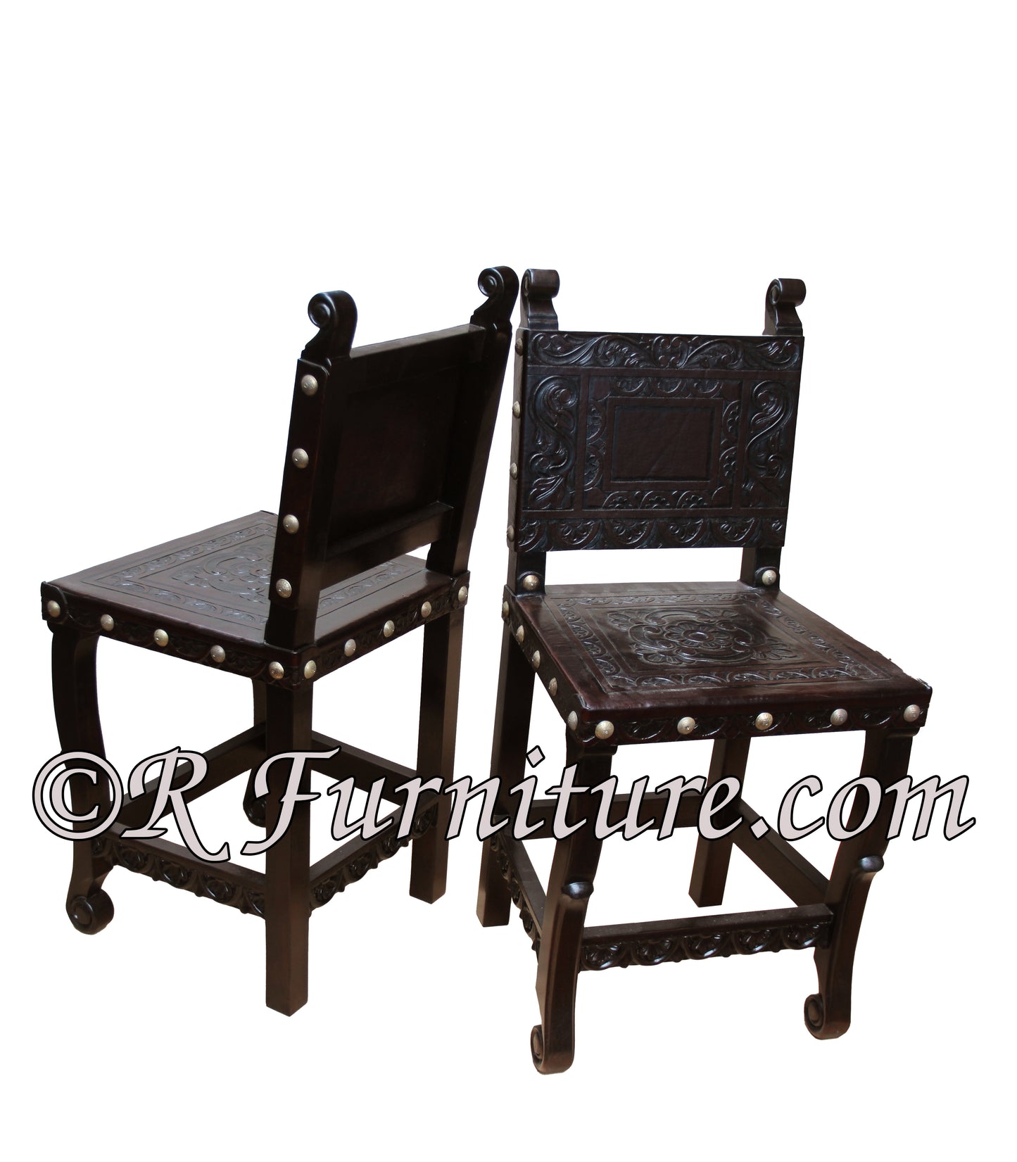 spanish revival counter chair, hand tooled leather - Spanish style - hand tooled leather
