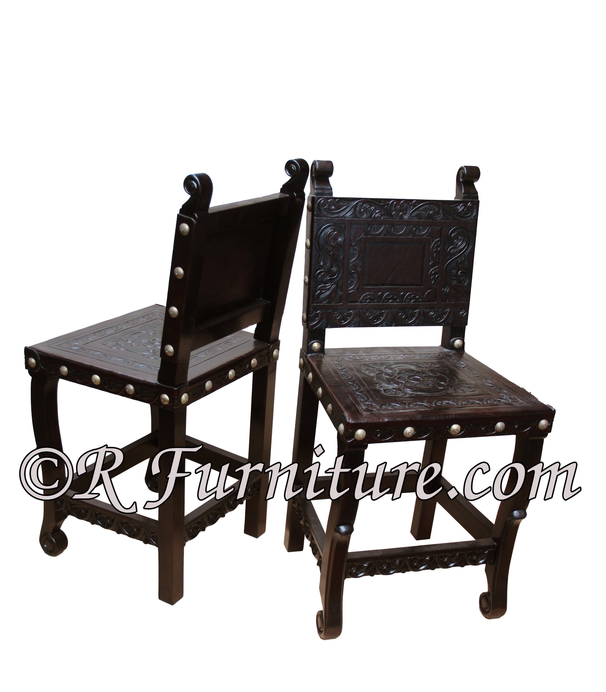 spanish revival counter chair, hand tooled leather - Spanish style - hand tooled leather