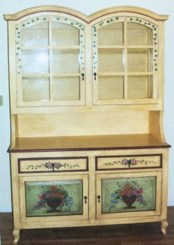 Painted China Cabinet,  Monterey, Urns and Flowers