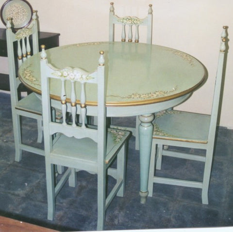 Hand Painted Kitchen Table, French Blue with Daisies