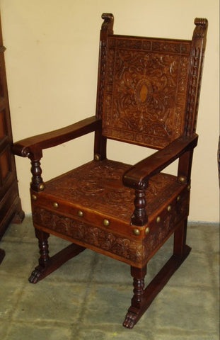 hand tooled leather, renaissance armchair