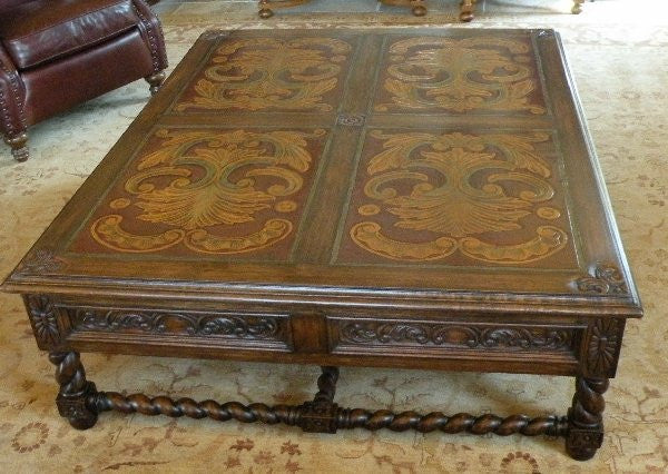 Italianate Coffee Table · Hand Carved Leather · Polychrome