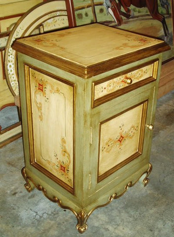 Handpainted nightstand and Olinda Romani's Spanish colonial design made in Peru