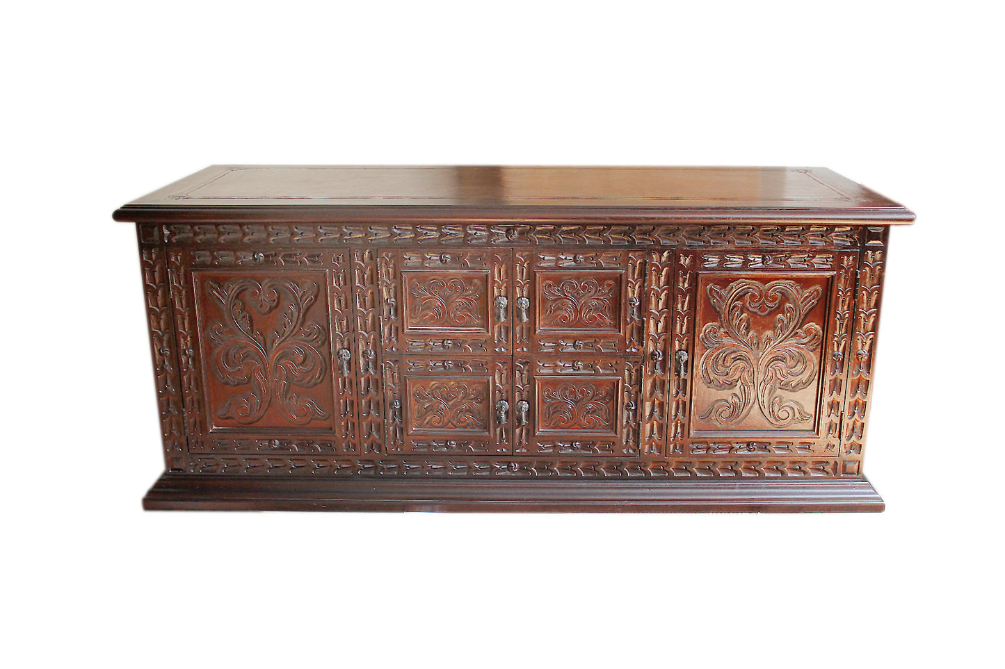 Spanish Renaissance Media Credenza · Hand Carved Leather